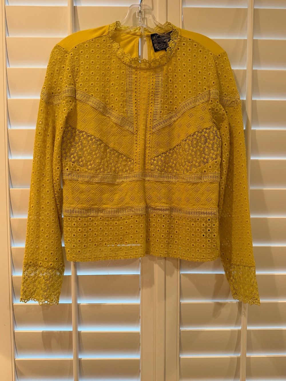 Anthropologie Sunshine Yellow Eyelet Lace Top, size M